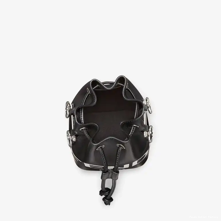 Vintage HOT ROMA Mini Black Bag In Tresor Bucket Fendi Mon Leather White Calf Logo 0407